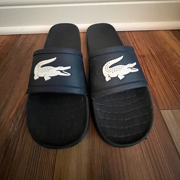 Lacoste Logo Slide Sandal in Navy - Picture 1 of 3